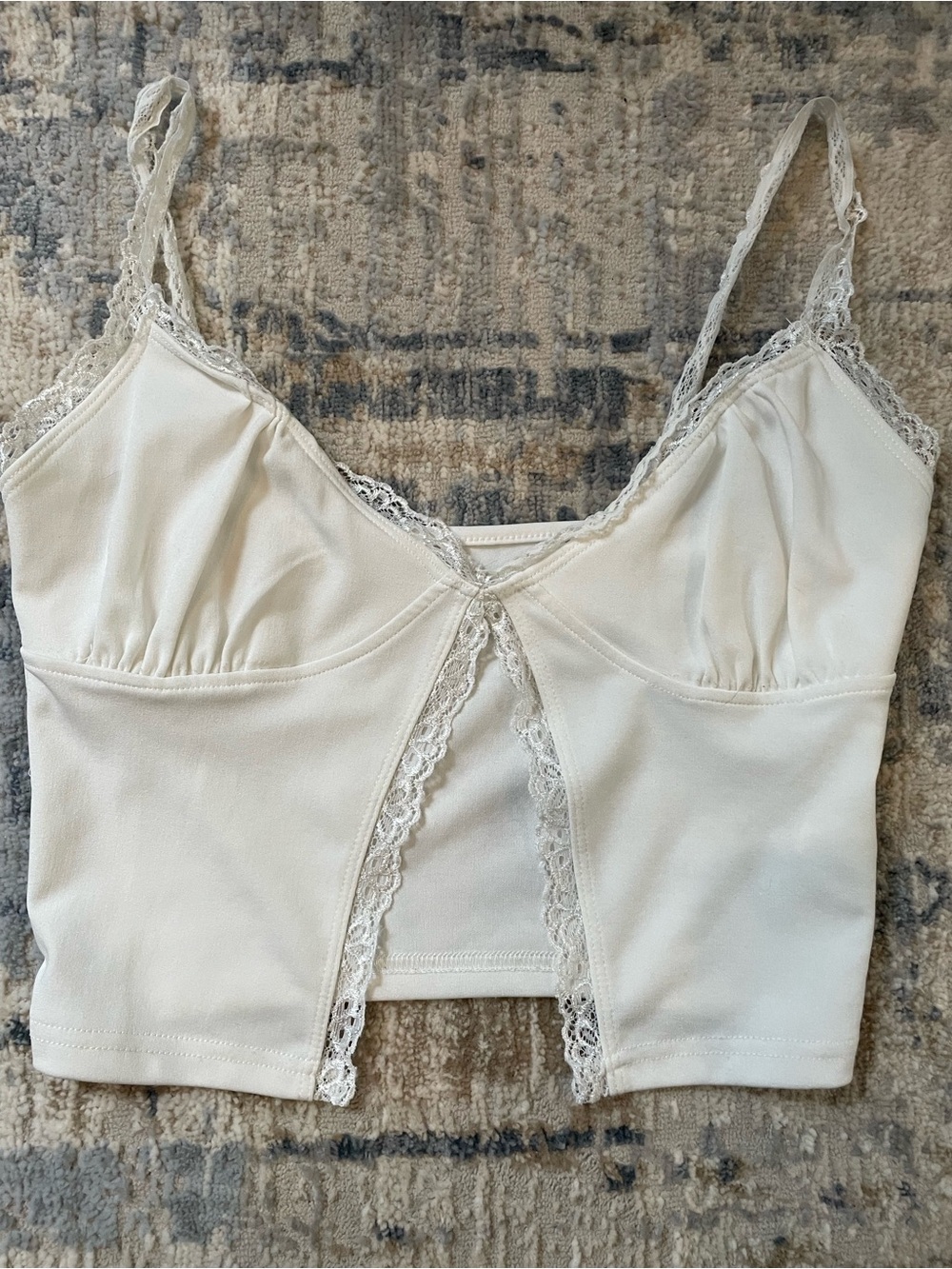 Lace Trim Cropped Camisole Top in Ivory